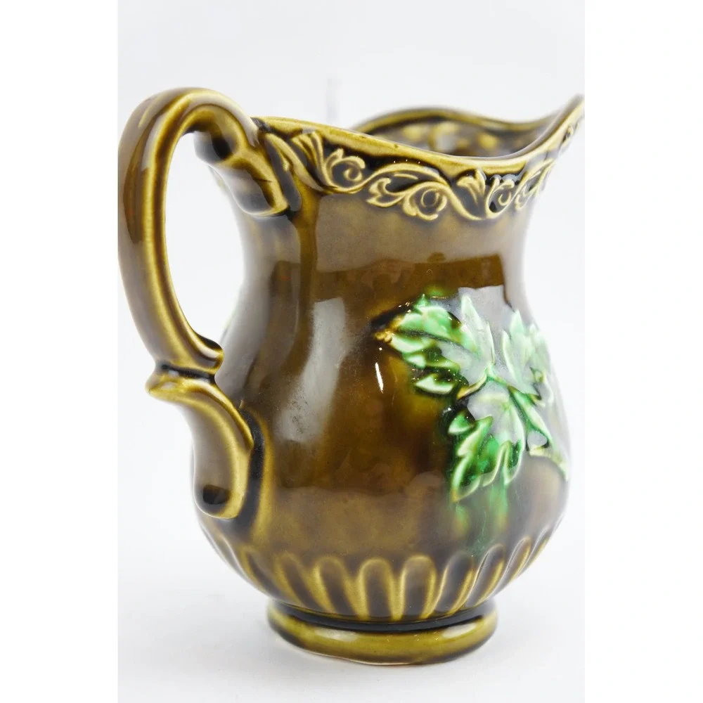 Enesco MCM Pitcher + Basin Bowl Set Brown Floral Embossed Japan Good